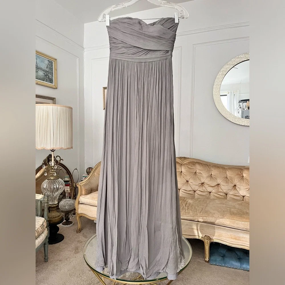 J Crew Arabelle Silk Gray Dress Xs 2P Strapless Formal Evening Gown Full Length